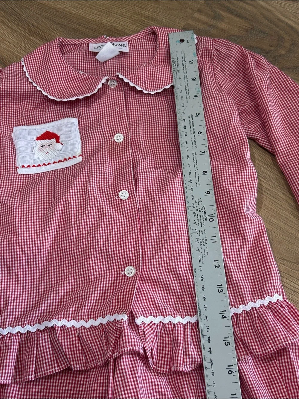 Red Gingham Kids Pajama Set with Santa Pocket Size 5 | Sweet Teas